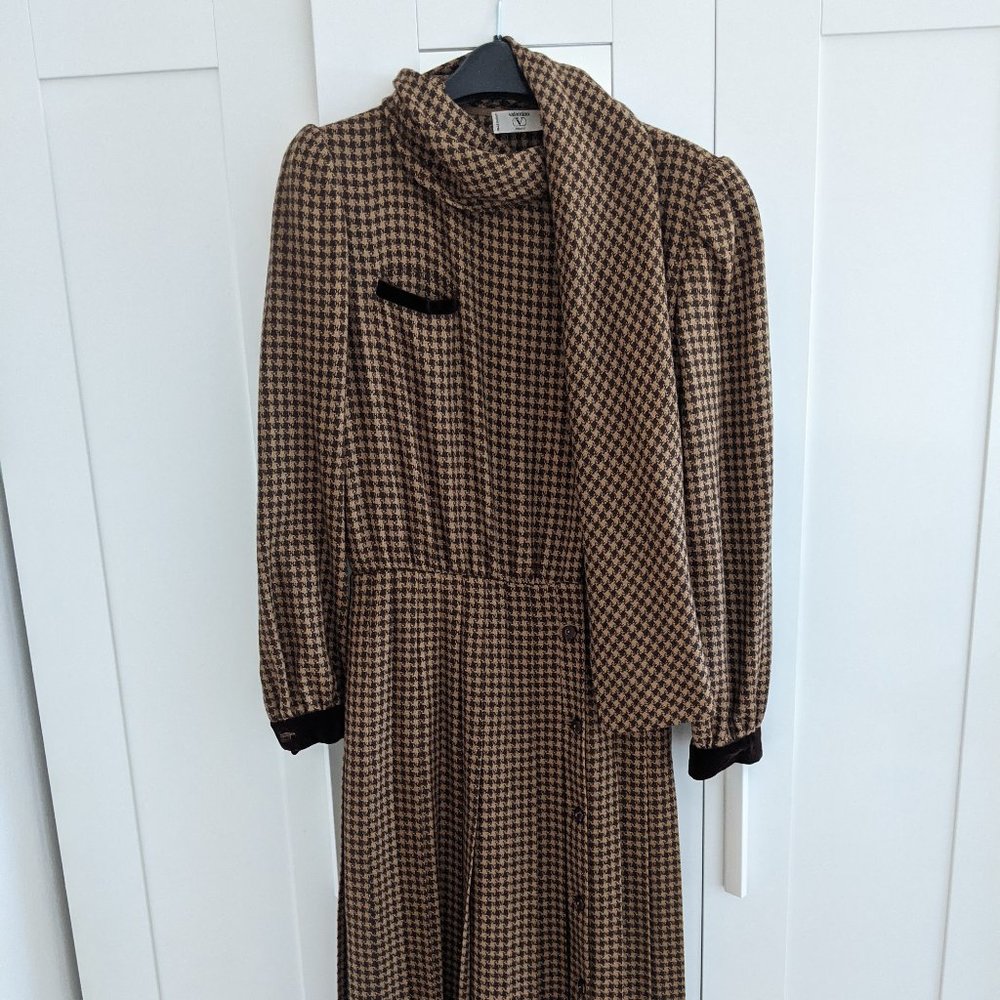 Vintage '80s Valentino Brown Houndstooth Dress